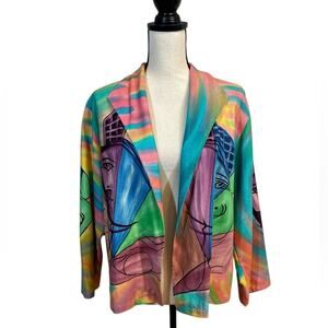 Vintage Dilemma Dhun Shroff Wearable Art Raw Silk Painted Jacket Pastel Cubism